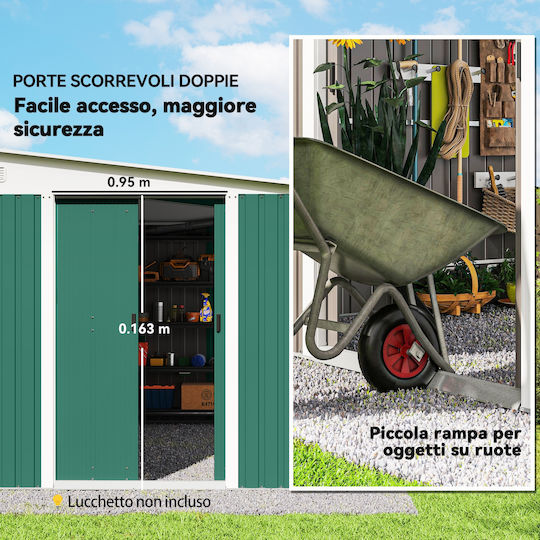 Metallic Garden Shed Galvanized Green with Air Vents M3.45xW2.8xH2m