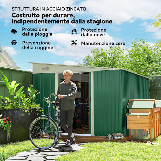 Metallic Garden Shed Galvanized Green with Air Vents M3.45xW2.8xH2m