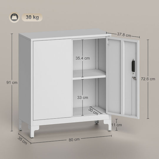 Cabinet de Birou Metalic cu încuietoare Alb 80x35x91cm