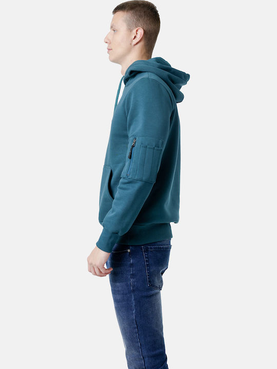 Sweatshirt with Hood Petrol Blue