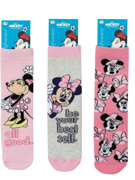 Disney Παιδικές Κάλτσες Αντιολισθητικές Minnie Ρόζ 3 Ζευγάρια