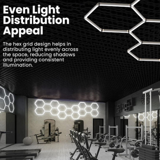 Led Εξαγωνικός Φωτισμός Οροφής Εφέ Κυψέλης 24 Ράβδοι X 44cm 5 Κυψέλες 6500κ Zjd-004