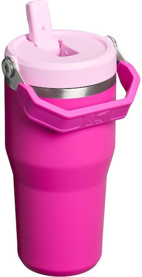 Stanley IceFlow Flip Straw 2.0 Glass Thermos Bottle Stainless Steel BPA Free 590ml Violet Blossom With Straw