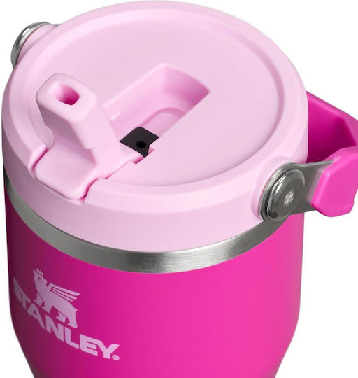 Stanley IceFlow Flip Straw 2.0 Glass Thermos Bottle Stainless Steel BPA Free 590ml Violet Blossom With Straw