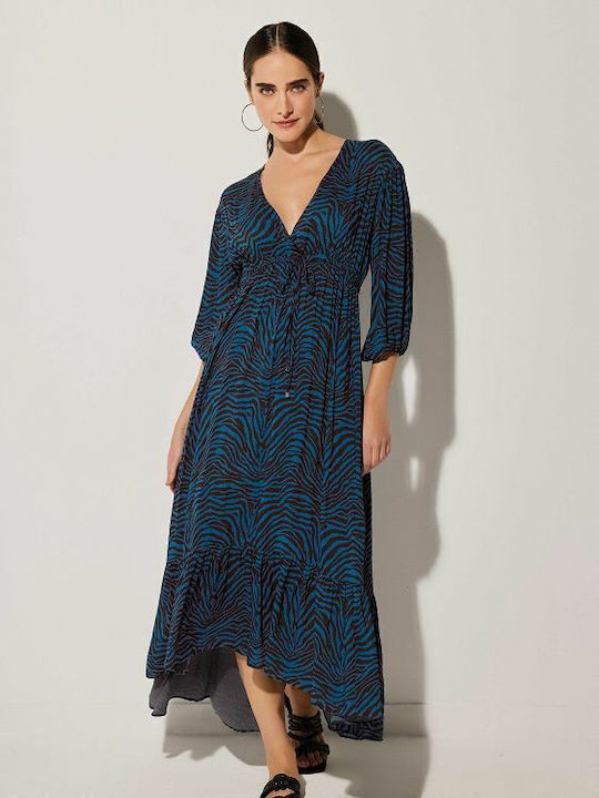 Summer Midi Dress Wrap Navy Blue