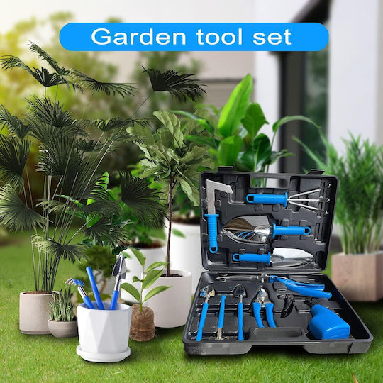 Set 10 Unelte de Grădină Flippy Plantare Prelucrare Sol Îngrijire Plante Mânere Albastre Pvc Material Oțel Inoxidabil Cutie Inclusă 37x28x7 Cm Negru