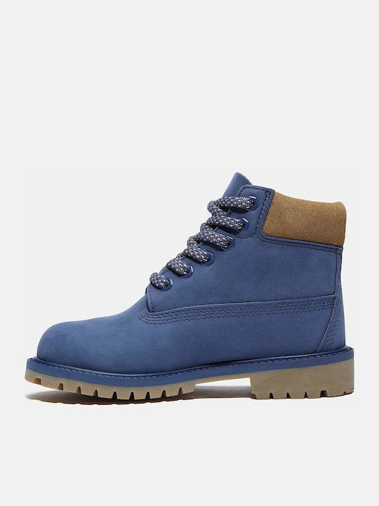 Premium Leather Kids Boots with Laces Blue