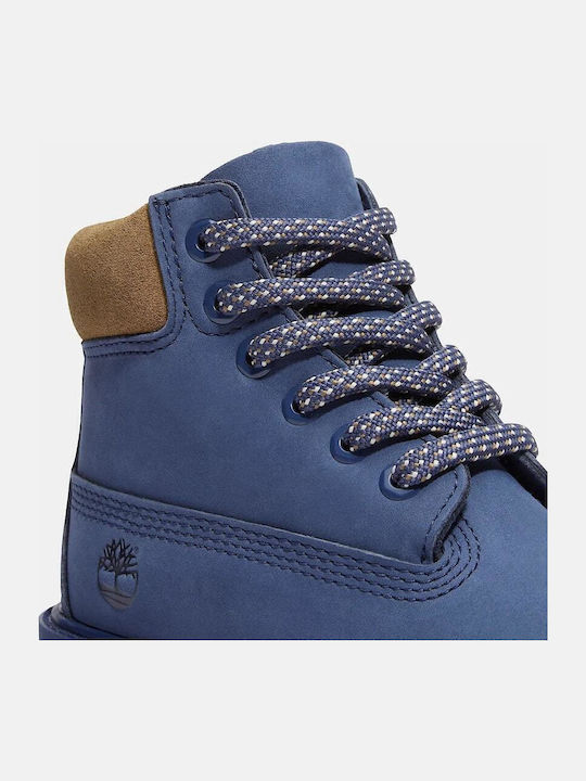 Premium Leather Kids Boots with Laces Blue