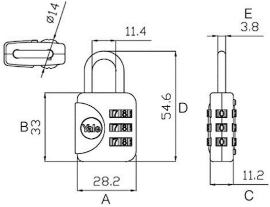 Yale Padlock Brass Combination 30mm Yellow 1pcs