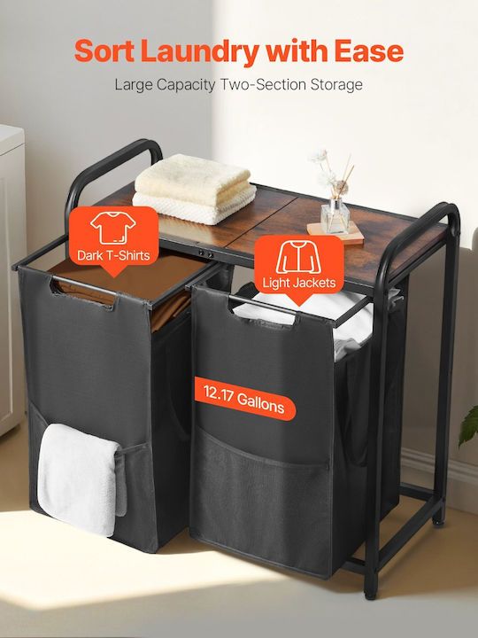 Vevor 2 Section Laundry Sorter Pull-out Bags Metal Frame & Wooden Tabletop