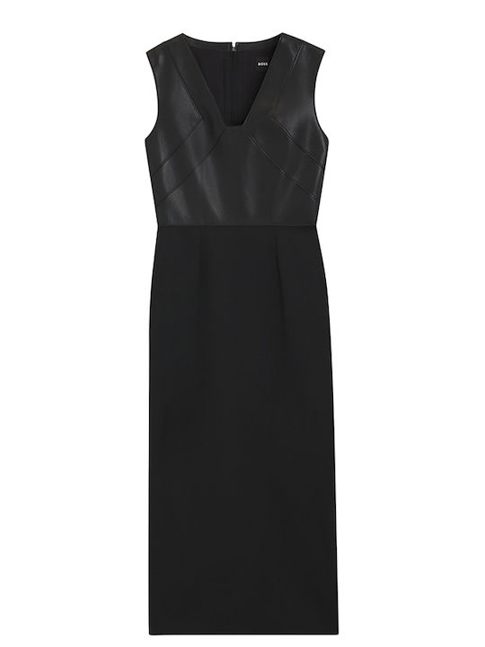 Midi Φόρεμα Δερμάτινο Black