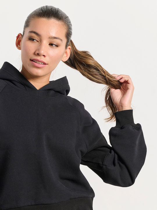 Less Is More Cropped Women's Sweatshirt Hooded Black