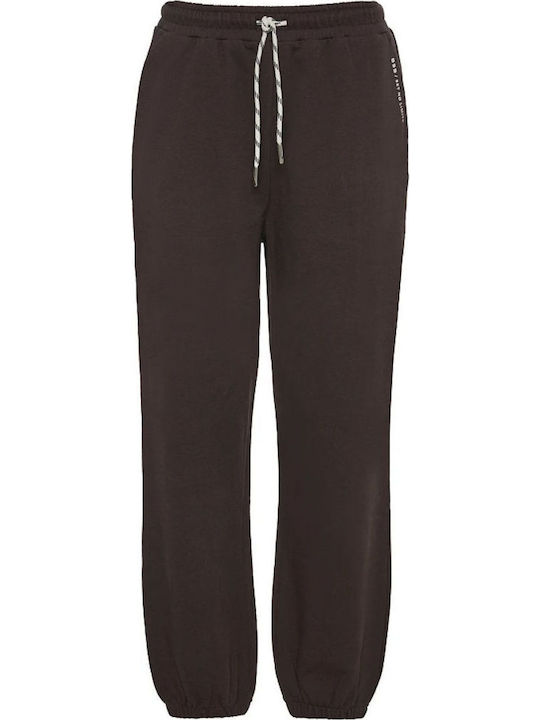 Dama Tesatura Pantaloni cu Elastic cu Croială Normală Chocolate