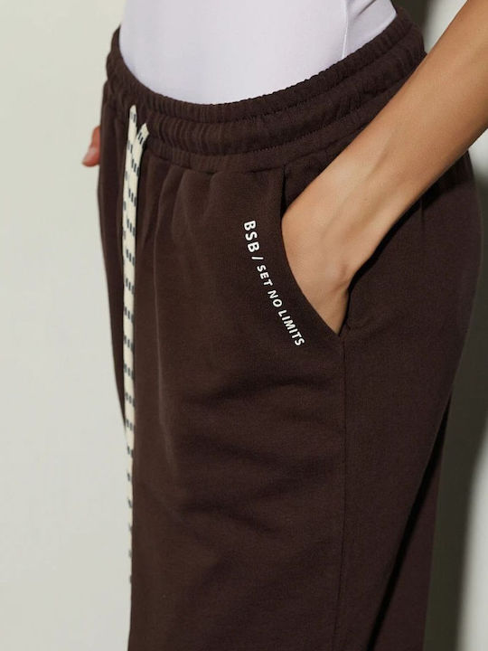 Dama Tesatura Pantaloni cu Elastic cu Croială Normală Chocolate