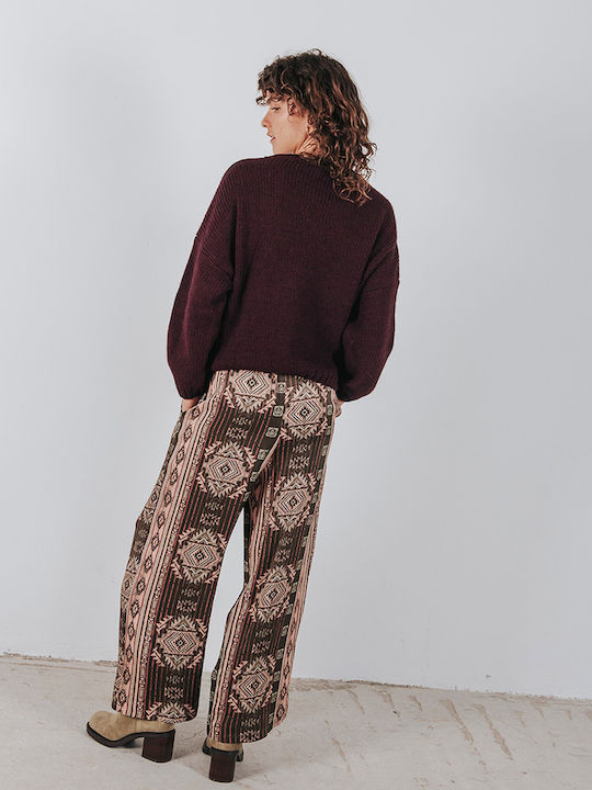Damen Stoff Hose mit Gummizug Brown