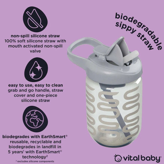 Vital Baby Бебешка чаша с дръжка и сламка от силикон Червен 350мл за 12m+m+