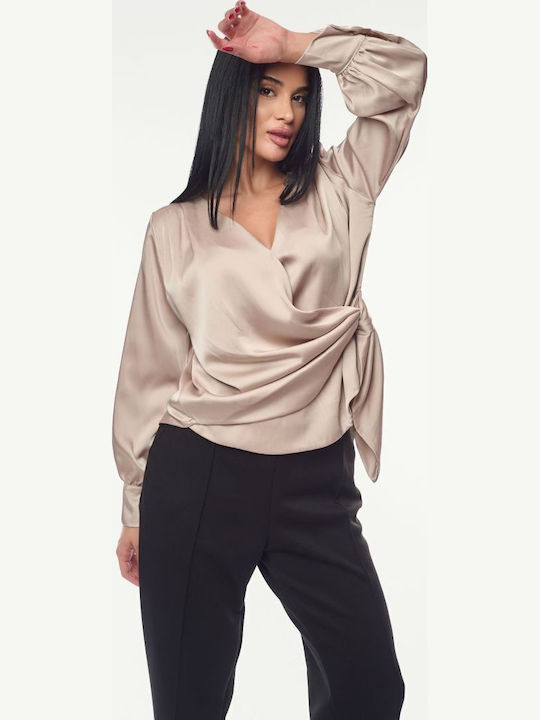 Damen Bluse Satin Beige