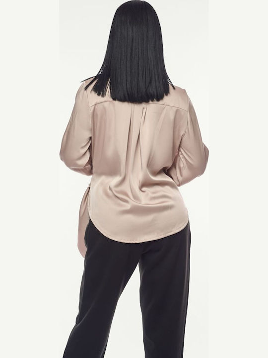 Damen Bluse Satin Beige
