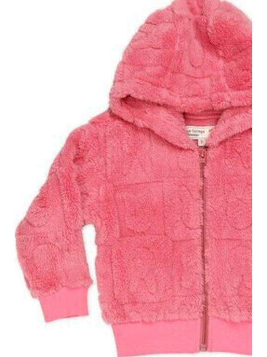 Kinderstrickjacke Pelz mit Kapuze Fuchsia