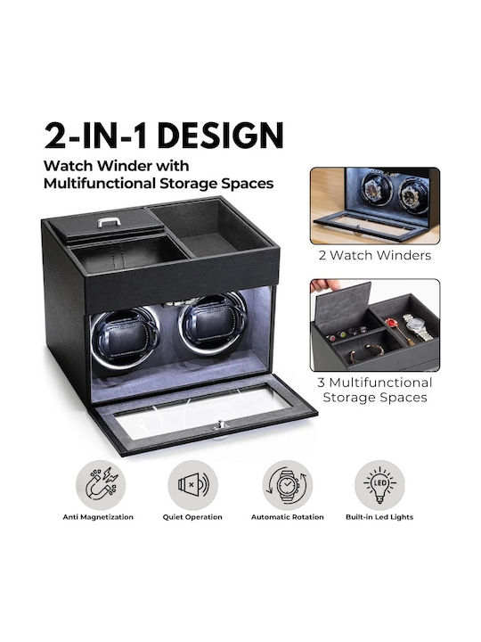 Cutie Pentru Întoarcerea Ceasului Iuni Cutie Pentru Întoarcerea Ceasului 2 + 3 Compartimente Accesorii Piele Ecologică Negru-gri