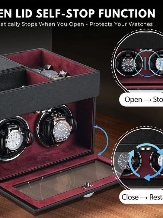 Cutie De Întors Ceasuri Iuni Cutie De Întors Ceasuri 2 + 3 Compartimente Accesorii Piele Ecologică Negru-roșu
