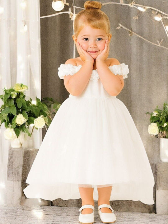 Kinderkleid Kurzärmelig Für Blumenmädchen Floral Set aus Zubehör Weiß