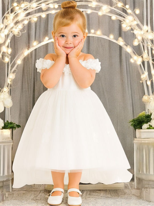 Kinderkleid Kurzärmelig Für Blumenmädchen Floral Set aus Zubehör Weiß