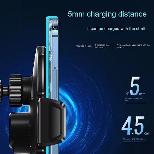 Car Mobile Mount with Magnet and Wireless Charging Black