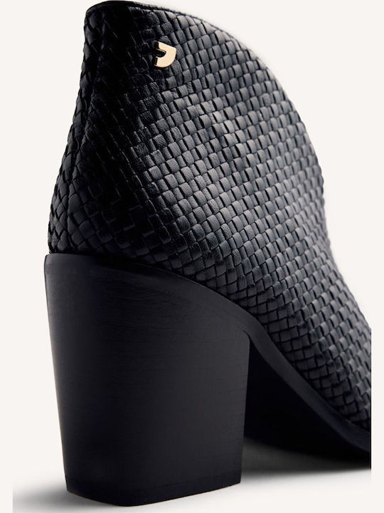 Leather Women's Ankle Boots with Medium Heel Black