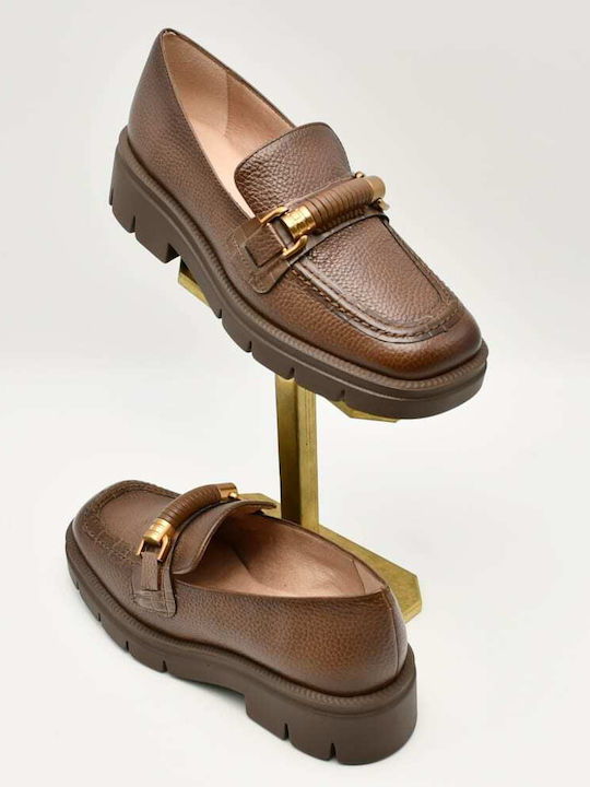Leather Women's Loafers in Brown Color