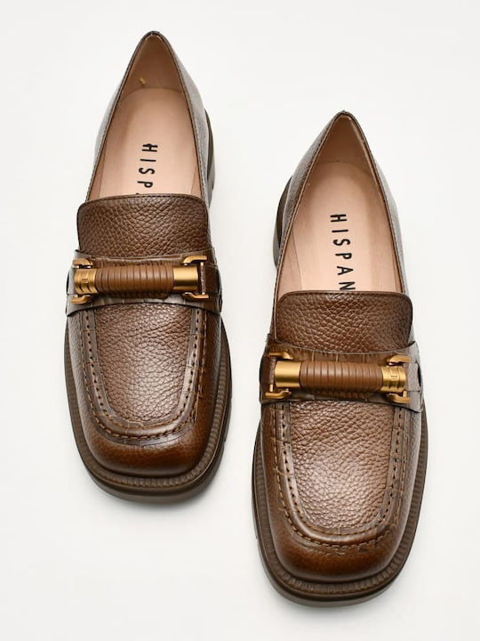 Leather Women's Loafers in Brown Color