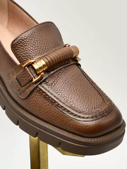Leather Women's Loafers in Brown Color