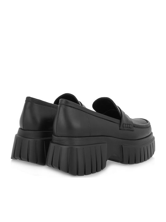 Leder Damen Loafers in Schwarz Farbe