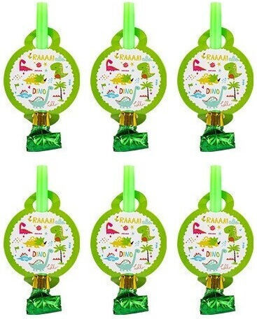 Set 6 Bläser Flippy Dino Park Sammlung 12 x 7 cm Aus Karton Kunststoff Papier Mehrfarbig