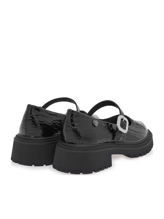 Kids Anatomic Leather Ballerinas with Adjustable Metal Clasp Black