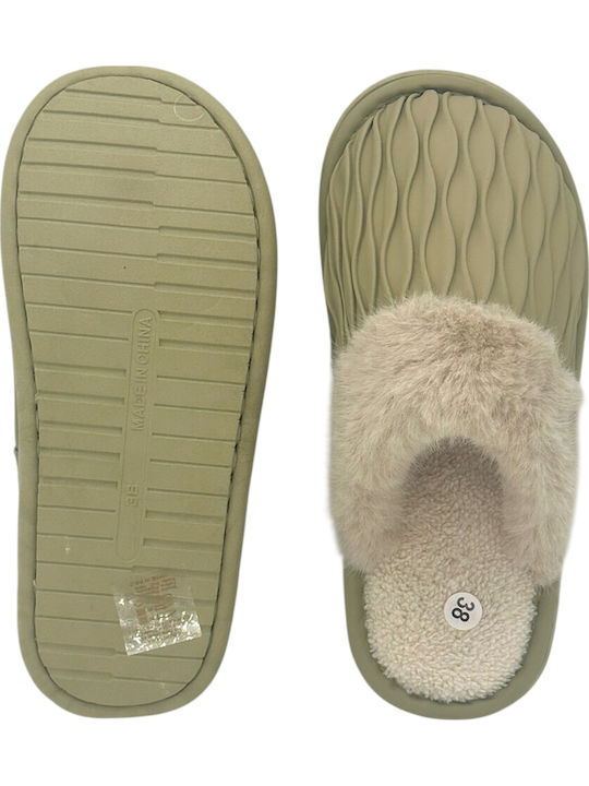 Winter Women's Slippers with Fur Green