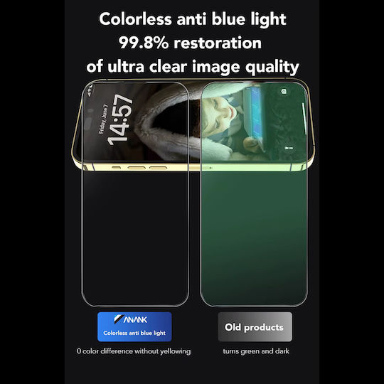 Anank 2.5d 3x Verstärkte Anti-Blaues Licht Displayschutzfolie Für iPhone 16 Pro Schwarz