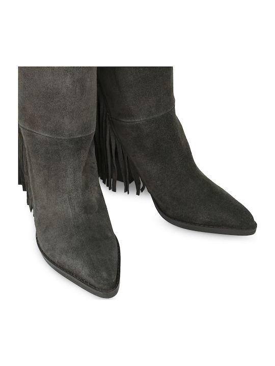 Orlando 630 Wildleder Damenstiefel im Cowboy-Stil mit hohem Absatz Braun
