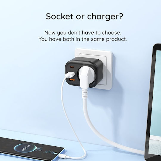 Havit Φορτιστής Χωρίς Καλώδιο με Θύρα USB-A και 2 Θύρες USB-C 30W Μαύρος (UC142)