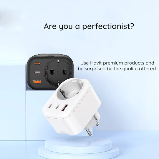Havit Φορτιστής Χωρίς Καλώδιο με Θύρα USB-A και 2 Θύρες USB-C 30W Μαύρος (UC142)