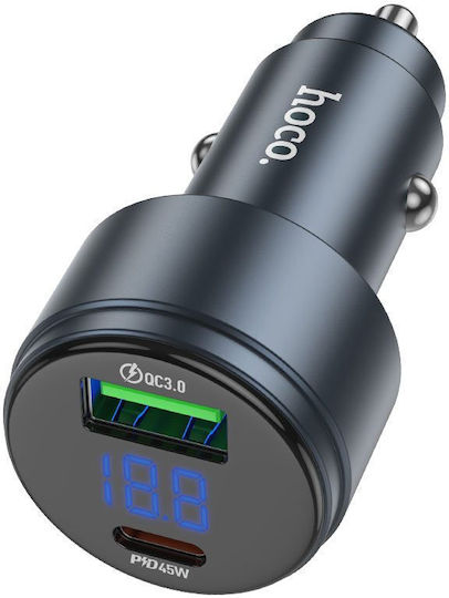 Hoco Z57B Încărcător Auto 63W 3A cu Porturi: 1xUSB 1xType-C
