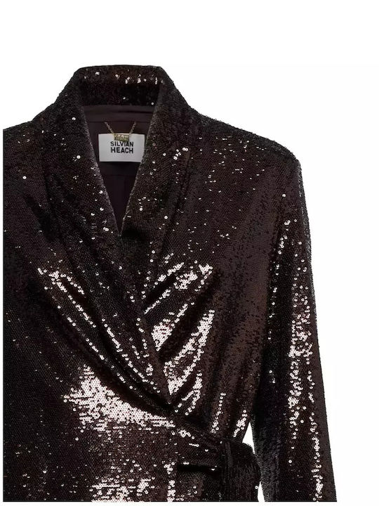 Silvian Heach Women's Blazer Brown with Sequins
