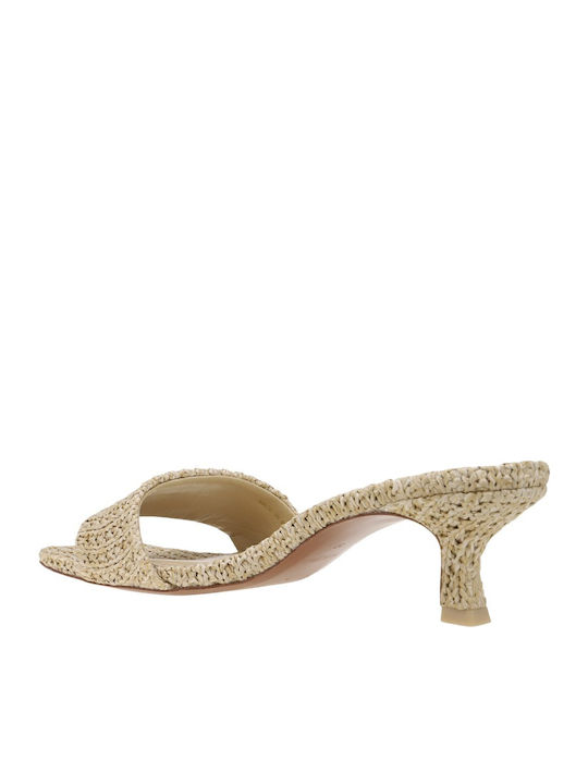 Mules with Low Heel in Beige Color