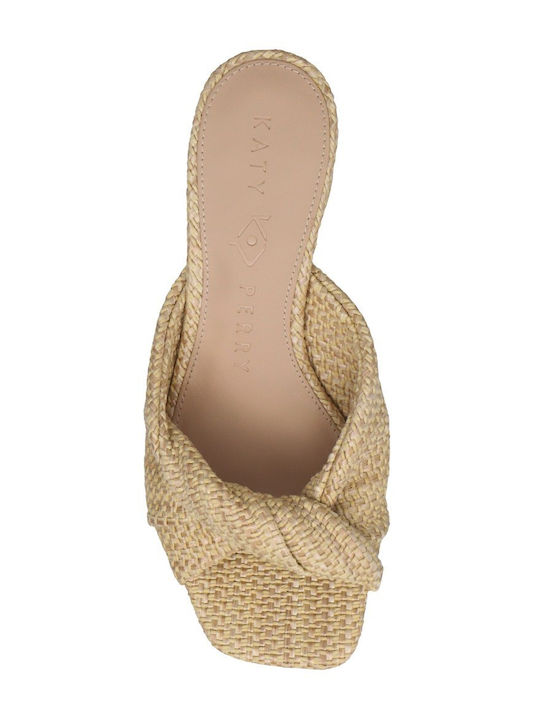 Leather Women's Mules with Chunky Low Heel in Ecru Color