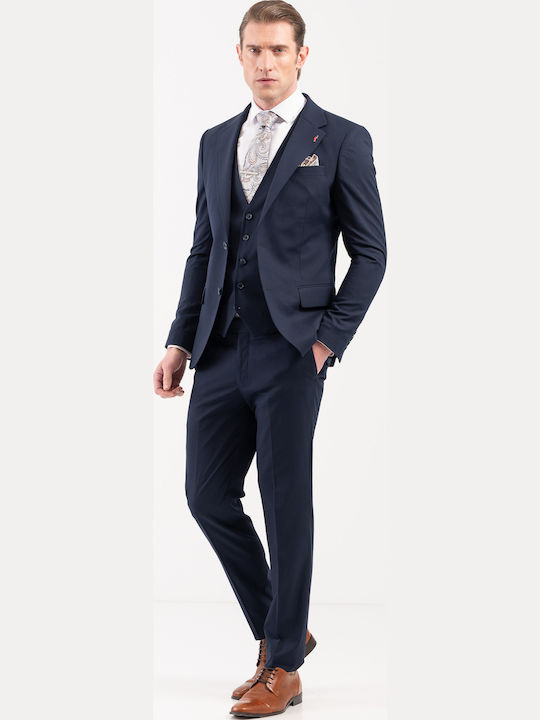 Men's Groom's Suit with Vest Slim Fit Blue 100-25-Rossi