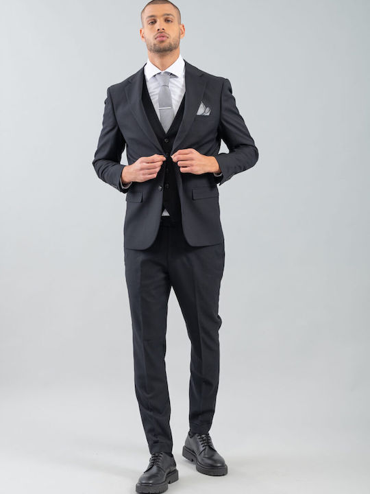 Men's Suit with Vest Black