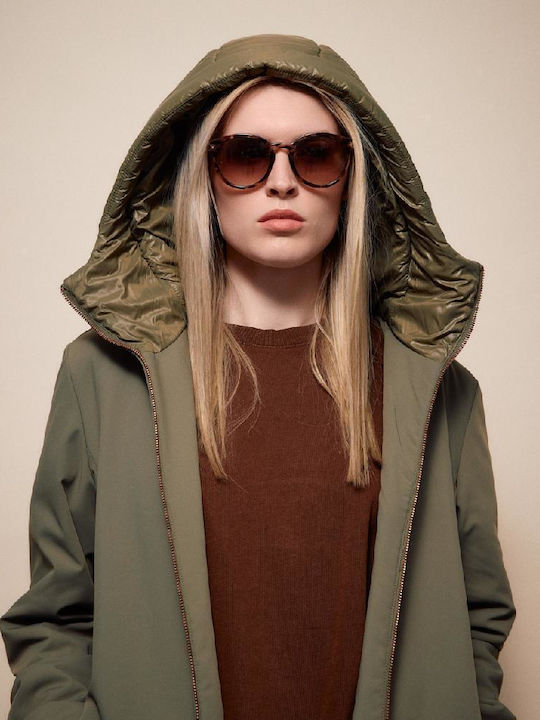 Damen Khaki Mantel mit Kapuze