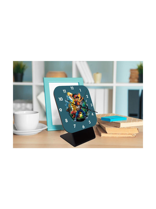 Koupakoupa Ash Ketchum & Pikachu Tabletop Clock with Indicators Wooden Green KP_31377_clock-desk-square