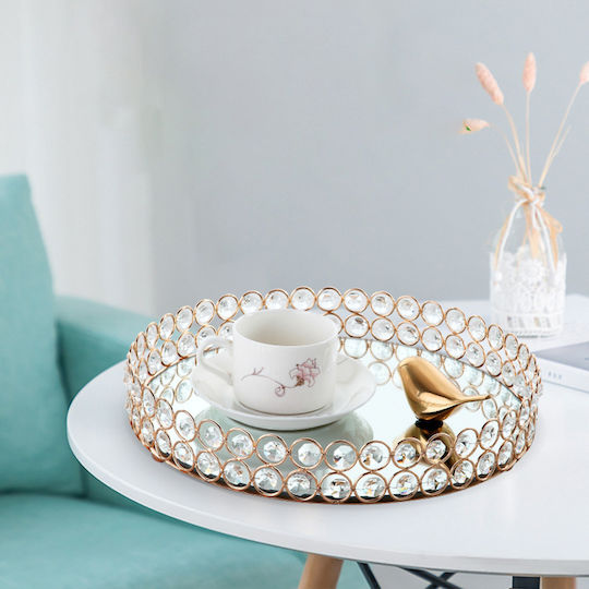 Keskor Metallic Round Decorative Tray with Mirror 30x30x5.8cm