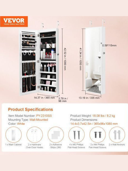 Vevor Wooden Jewellery Wardrobe with White Mirror